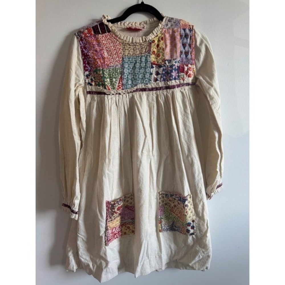 Vintage India Imports Patchwork Boho 70s Prairie Dress Long‎ Sleeve Dress